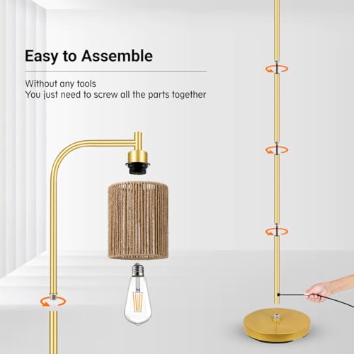 Industrial Floor Lamp, Standing Lamp with Lampshade, 6W LED Bulb Included, Modern Floor Lamp with Foot Switch, Bright LED Lamp for Living Room and Bedroom, Office - color: Gold-W