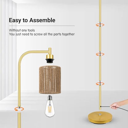 Industrial Floor Lamp, Standing Lamp with Lampshade, 6W LED Bulb Included, Modern Floor Lamp with Foot Switch, Bright LED Lamp for Living Room and Bedroom, Office - color: Gold-W