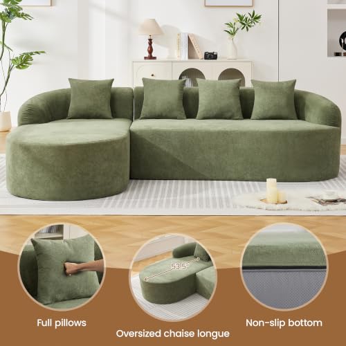 105" Boneless L Shaped Couch, Curved Sofas for Living Room, Chenille Green | Sectional Cloud Sofa with Chaise Lounge, 17" Thickened Cushion, 21.5" Deep Seat, Comfy Back Pillow, No Assembly - color: Green, size: L-Shaped Sofa