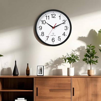 Wall Clock Analog 14 Inch Atomic Battery Operated Silent Clock | Black, Easy To Read, Non Ticking, Round, Accurate, Kitchen, Living Room, Classroom, Office, School - color: Atomic_black, size: 14 Inch