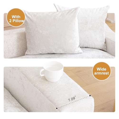 61" Boneless Loveseat Sleeper, Folding Sofa Bed, Diamond Velvet Cover,White | Memory Foam Pull Out Futon Bed with Removable Washable Cover, Space-Saving Fold Out Couch for Living Room & Guest Room - color: White