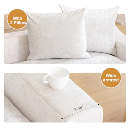 61" Boneless Loveseat Sleeper, Folding Sofa Bed, Diamond Velvet Cover,White | Memory Foam Pull Out Futon Bed with Removable Washable Cover, Space-Saving Fold Out Couch for Living Room & Guest Room - color: White