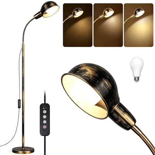 Floor Lamp with Flexible Gooseneck and Rotatable Shade,Standing Lamp include Dimmer LED Bulb,Ideal Tall Lamp with Dimmer and Timer Switch for Reading,Bedside and Living Room (Gold Black Brushed) - color: Gold Black Brushed