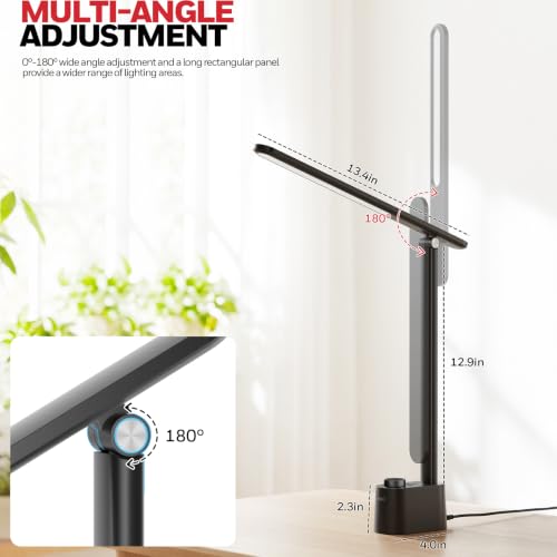 Honeywell LED Desk Lamp, Sunturalux™ Black Desk Lamps for Home Office USB | Foldable LED desk lamp with USB-C/A charger, RG0 eye-safe, CRI95, stepless dimming 10%-100%, 3 color temps (3000K-5000K) - color: Black