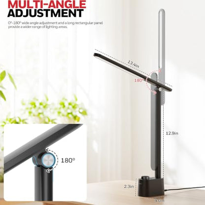 Honeywell LED Desk Lamp, Sunturalux™ Black Desk Lamps for Home Office USB | Foldable LED desk lamp with USB-C/A charger, RG0 eye-safe, CRI95, stepless dimming 10%-100%, 3 color temps (3000K-5000K) - color: Black