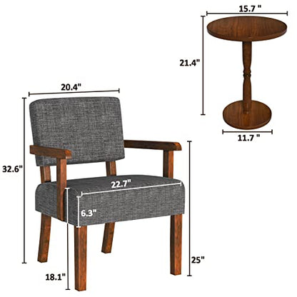 Accent Chairs Set of 2, 2 Solid Wood Armchairs with Side Table | Living Room Chairs with Soft Thicken Cushion, Comfy Reading Chair for Bedroom, Waiting Room, Home Office, Easy Assembly - color: Linen Gray, size: Set of 2 with table