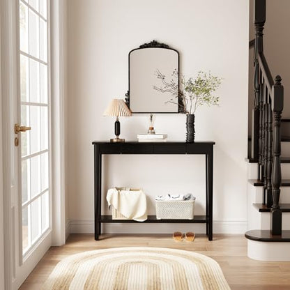 AQIMUELE Wood Console Table with Drawers, Mid Century Modern Console Table Black for Entryway, Living Room, Hall Way. - color: Black