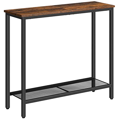 HOOBRO 29.5" Narrow Console Table, Small Entryway Table with Shelf, 2 Tier Thin Sofa Table, Behind Couch Table, Side Table, for Hallway, Living Room, Bedroom, Rustic Brown and Black BF74XG01 - color: Rustic Brown + Black