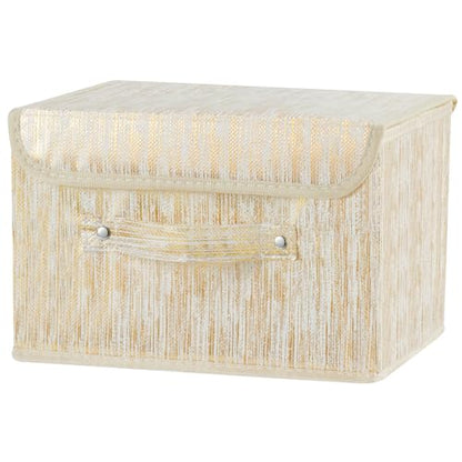 Storage Boxes with Lids Luxury Metallic Fabric Bins Baskets | Decorative Collapsible Stackable, Clothes Container Organizer with Handles for Shelf Closet Home Bedroom Office, Gold, Small - size: Small (Set of 1)