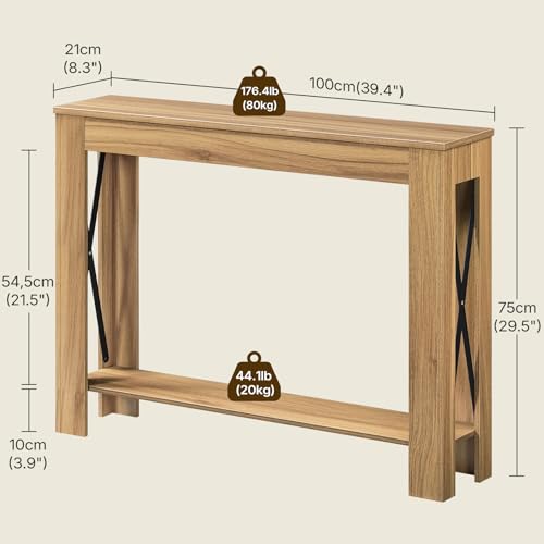 Farmhouse Console Table, 39.4'' Small Narrow Entryway Table, Wood Couch Table Behind Sofa with Storage Shelf, Slim Farmhouse Hallway Table for Living Room, Hallway, Foyer, Light Walnut CT34VV - color: Light Walnut