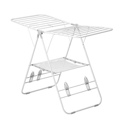 Honey-Can-Do Heavy-Duty Gullwing Clothes Drying Rack, 50 lb, White | Gullwing rack adds 46 ft of drying space with dedicated shoe bars. Sturdy metal, 50 lb capacity, folds flat. - color: White, size: 57" W