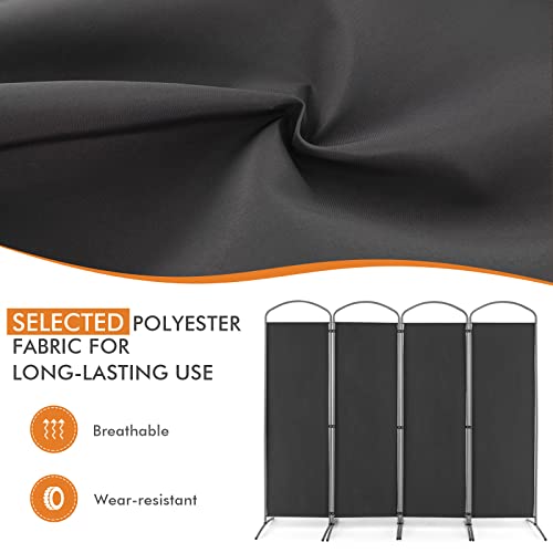 Giantex 1.8m(6.2피트) 접이식 4패널 룸 디바이더 그레이 - 221cm(87인치) 너비의 독립형 접이식 패브릭 프라이버시 스크린, 경량 휴대용 파티션 벽 칸막이 및 분리기, 홈 오피스, 아파트, 스튜디오용 - color: 회색., size: 4-Panel