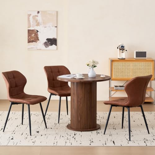 31.5" Round Dining Table for 2, Modern Small Pedestal Kitchen Table, Space Saving, for Apartment Dining Living Room - color: Mini Brown 31.5