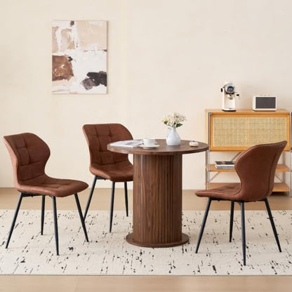31.5" Round Dining Table for 2, Modern Small Pedestal Kitchen Table, Space Saving, for Apartment Dining Living Room - color: Mini Brown 31.5