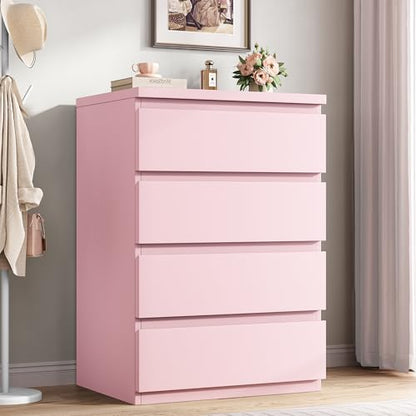Jocoevol 4 Drawer Dresser for Bedroom, Pink Dresser Chest of Drawers - Large Wood Dressers TV Stand with Deep Drawers Dressers for Living Room, Hallway, Entryway - Pink - color: Pink