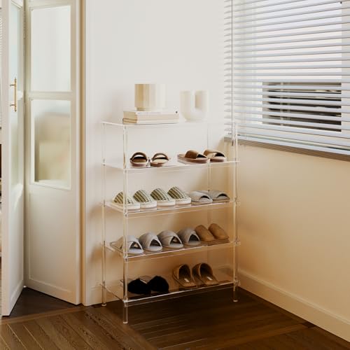Aquiver 5-Tier Acrylic Shoe Rack - Clear Shoe Rack Organizer - Modern Shoe Storage Shelf, Holds 15-18 Pairs of Shoes for Entryway, Closet - 25.6'' L x 11.8'' W x 36.4'' H, Easy Assembly & Clean - size: 25.6''L x 11.8''D x 36.4''H