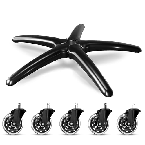 28" Heavy-Duty Office Chair Base Replacement with Wheels (Set of 5), Metal Base with Casters, Total Height: 7.5" (18.9 cm), Compatible with 2" Gas Cylinder - color: Style A-Bundle