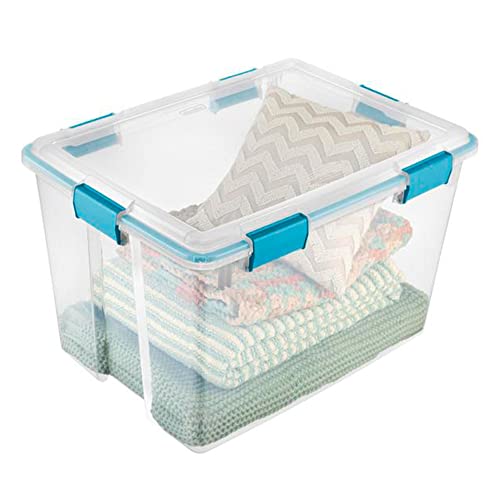 Sterilite 80 Qt Gasket Box, Stackable Storage Bin with Latching Lid and Tight Seal, Plastic Container to Organize Basement, Clear Base and Lid, 1-Pack - size: 80 Quart, style: 1 Pack