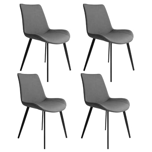 HIPIHOM Dining Chairs Set of 4, Modern Dining & Kitchen Room Chairs, Upholstered Faux Leather Cushion Seat and Sturdy Metal Legs (4 Grey Chairs) - color: 4 Grey Chairs