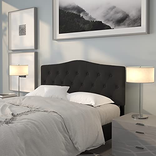EMMA + OLIVER Tufted Upholstered Queen Size Headboard in Black Fabric - color: Black, size: Queen