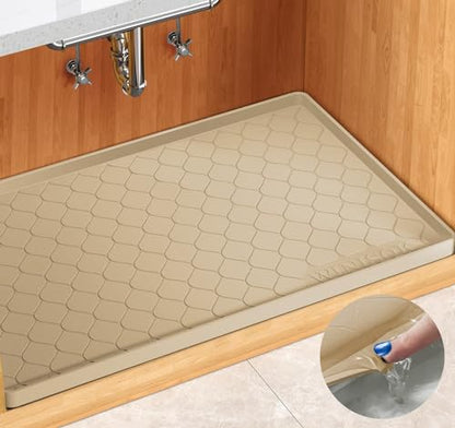 Winisok 방수 언더 싱크 매트 63.5cm x 55.9cm(25인치 x 22인치), 실리콘 매트, 베이지 | 돌출된 가장자리로 흘리거나 새는 것을 가두어 줍니다. 선반 라이너, 캐비닛 프로텍터, 주방, 욕실, 부츠, 애완동물, 가정 필수품용 - color: 베이지., size: 22"W x 25"L