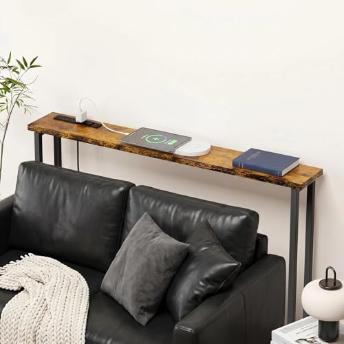 GRLEAF 39 Inch Narrow Sofa Table with Power Outlet, Extra Long Console Table Behind Couch Table with Charging Station, Skinny Entryway Table Thin Table for Living Room, Narrow Spaces (Rustic Brown)