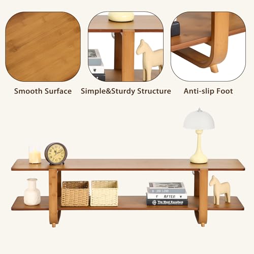 Bamboo TV Stand for TVs up to 65", Media TV Console Table with Storage, Accent Entertainment Center with Shelf, Modern TV Stand for Living Room, Bedroom, 55"(L), Walnut - color: Walnut