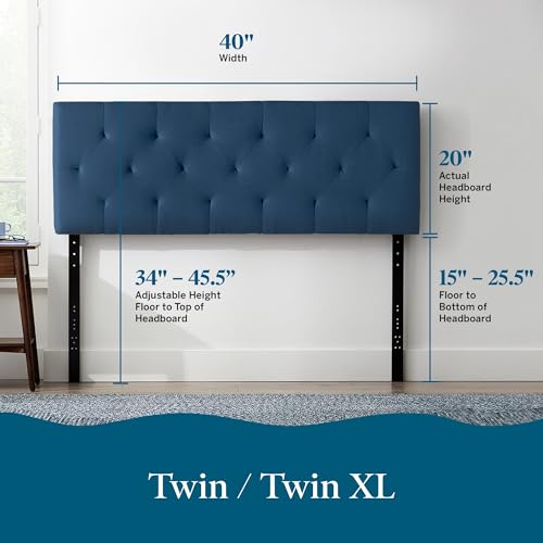 Lucid Mid-Rise Upholstered Headboard - Diamond Tufted - Padded Polyester - Adjustable Height from 34” to 46” - Easy Assembly - Bed Frame or Wall Mount - Sturdy - Cobalt - Twin / Twin XL Size - color: Cobalt, size: Twin/Twin XL