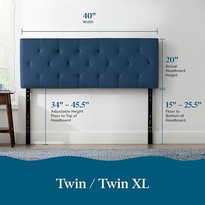 Lucid Mid-Rise Upholstered Headboard - Diamond Tufted - Padded Polyester - Adjustable Height from 34” to 46” - Easy Assembly - Bed Frame or Wall Mount - Sturdy - Cobalt - Twin / Twin XL Size - color: Cobalt, size: Twin/Twin XL