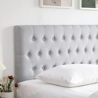 Tufted Upholstered Queen Size Bed Headboard in Modern Button Design, Adjustable Solid Wood Head Board, Premium Linen Fabric Padded Headboards in Bedroom (Smoky Grey) - color: Gray, size: Queen
