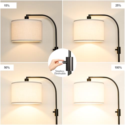 Nintiue Upgraded Modern Arc Dimmable Tall Standing Floor Lamp with White Shade, 1200 Lumens LED Bulb Included, for Living & Reading Room, Bedroom, Office & Nursery, Black - color: Matte Black-White Shade