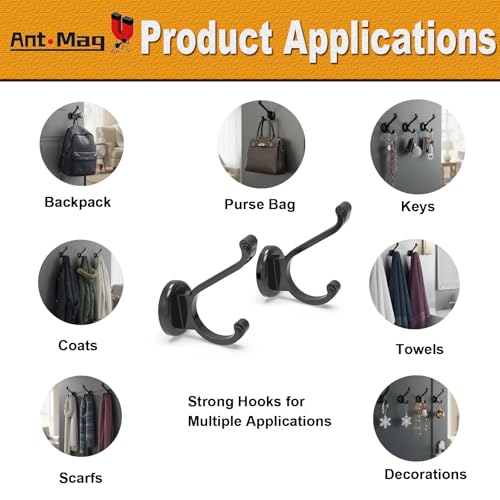 Ant Mag Magnetic Hooks Heavy Duty 140LBS, Neodymium Wall Coat Hooks 2 Pack | Strong Magnet Hooks for Hanging Coats, Robes, Backpacks, Bags, Hats, Keys, Mugs, Cups, Towels,Black - color: Black, size: 2 Pack
