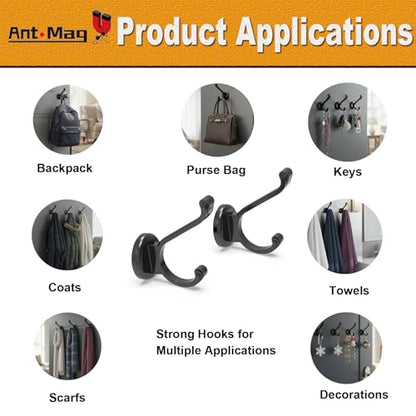 Ant Mag Magnetic Hooks Heavy Duty 140LBS, Neodymium Wall Coat Hooks 2 Pack | Strong Magnet Hooks for Hanging Coats, Robes, Backpacks, Bags, Hats, Keys, Mugs, Cups, Towels,Black - color: Black, size: 2 Pack