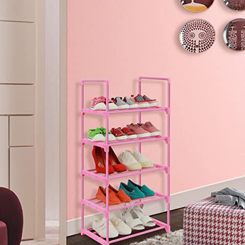LNYZQUS 5-Tier Small Kids Shoe Rack Organizer, Pink Toddler Shoe Shelf Shoe Stand for Closet Narrow Space,Mini Shoe Storage Rack Short Shoe Tower for Women & Girls(Full Pink)
