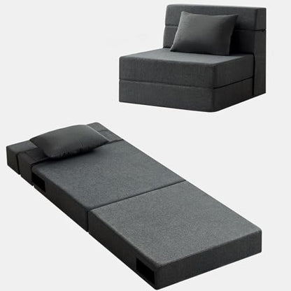 Folding Sofa Bed - Convertible Sleeper Chair with Pillow, Folding Chair Bed, Foam Floor Mattress, Futon Couch, Lazy Sofa for Living Room/Dorm/Guest Room/Home Office,Single，Gray