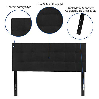 Emma + Oliver Black Full Quilted Tufted Headboard | Adjustable Bed Rail Slots, Fabric Upholstered - color: Black, size: Full