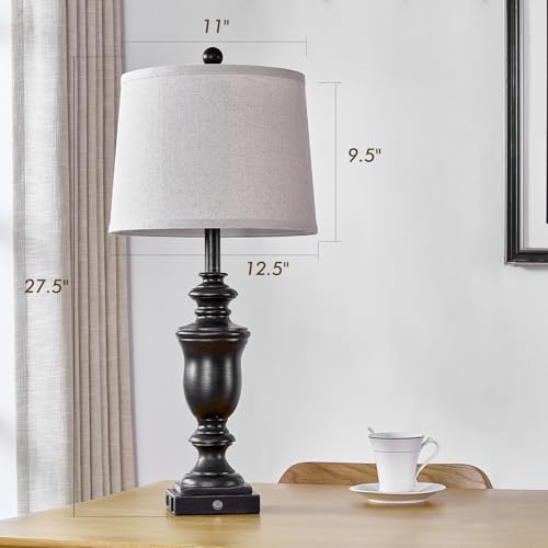 SAIWEYA 27.5" Set of 2 Farmhouse Table Lamps for Bedroom with AC Outlet | USB A+C Ports, 3 Way Dimmable Touch Control , Nightstand Lamps for Bedside, LED Bulb Included - color: Antique Black-27.5in