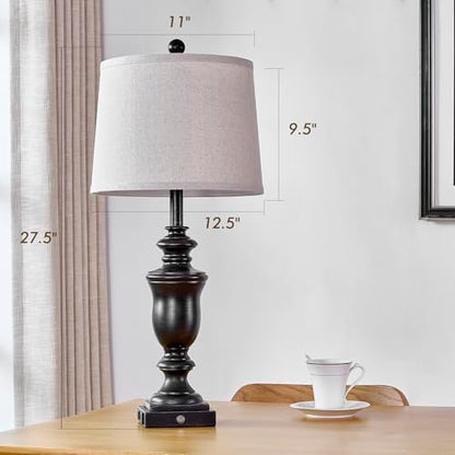 SAIWEYA 27.5" Set of 2 Farmhouse Table Lamps for Bedroom with AC Outlet | USB A+C Ports, 3 Way Dimmable Touch Control , Nightstand Lamps for Bedside, LED Bulb Included - color: Antique Black-27.5in