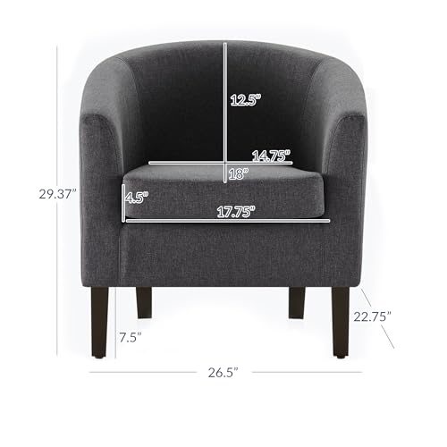 BELLEZE Living Room Chair, Linen Round Accent Barrel Chair, Club Tub Sofa Chair for Bedroom, Corner Chair with Flared Legs and Cozy Soft Padding - Highland (Gray) - color: Highland Gray, size: 1 Chair