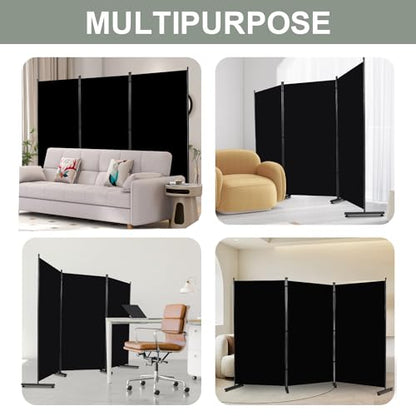 Room Divider 3 Panel Folding Privacy Screen, Round Pad Design Wall Divider | 71''Hx102''W, UV Protection Fabric, Wobble-free Metal Frame, Large 3 Panel Partition Room Dividers, Indoor Window Blackout - color: Black