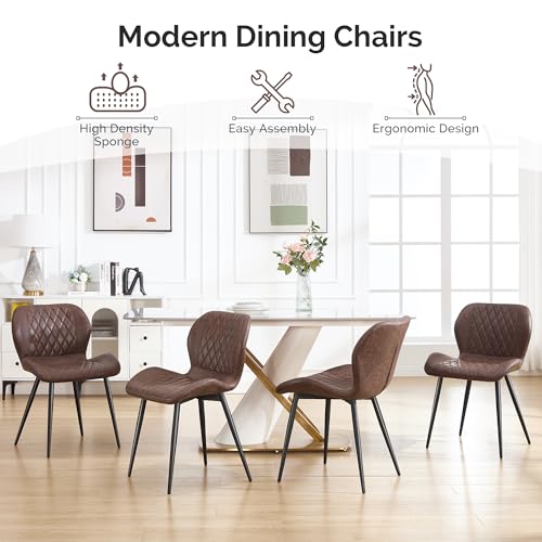 Dining Chairs Set of 2, Comfy Modern Dining Chairs with Thick Cushions, Upholstered Fabric Kitchen Side Chairs with Adjustable Metal Legs for Dining Room (Brown) - color: Brown, size: Set of 2