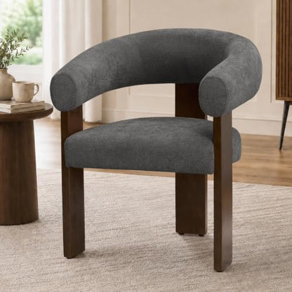 Modern Accent Chair, Barrel Armchair, U-Shaped Backrest, Grey | Barrel Accent Chair, Upholstered Arm Chair, Ergonomic Curved Back, Soft Chenille, Solid Wood Legs, Living Room, Bedroom - color: Grey