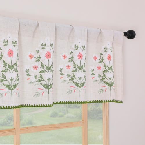 Chyhomenyc Floral Valances for Windows - Light Filtering Faux Linen Small Valance Curtains, Boho Flower Printed Farmhouse Valance for Bathroom Basement, 52Wx14L, 1 Piece - size: 52"W x 14"L (Pack of 1)