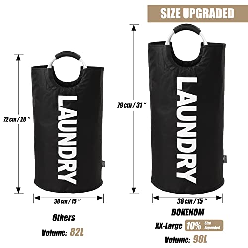 DOKEHOM 90L Large Laundry Basket Bag, Collapsible Tall Hamper, Black | Freestanding tall washing bin & foldable laundry bag. High-capacity clothes storage basket with durable sturdy handles - color: Black, size: 90L