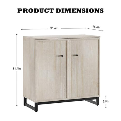 Rustic Storage Cabinet, Modern Farmhouse Style 4-Door Design with Metal Frame Base for Dinnig Room Living Room Entryway,Beige Oak - color: Beige