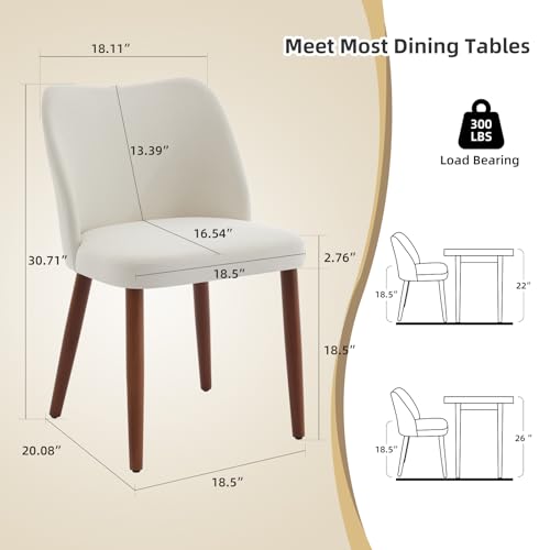 GarveeHome Wooden Dining Chair Set of 4 Upholstered Fabric Dining Chair | Modern Kitchen Chairs with Curved Backrest Leveling Feet for Dining Room, Living Room, , No tool assembly, No Wobble, White - color: White