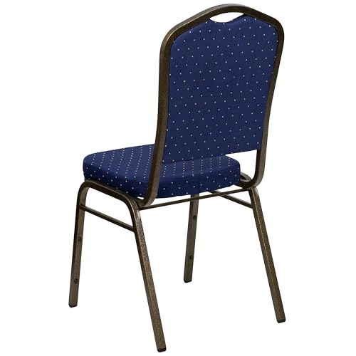 Flash Furniture Hercules Crown Back Stackable Banquet Chair, Navy Blue | Gold Vein Frame, Fabric Upholstery - color: Navy Blue Dot Patterned Fabric/Gold Vein Frame, size: Set of 1