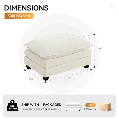 35‘’ Modern Chenille Cloud Sofa Ottoman,Rectangle Ottoman for Modular Sectional Sofa, Beige - color: Beige, size: 35'' Ottoman