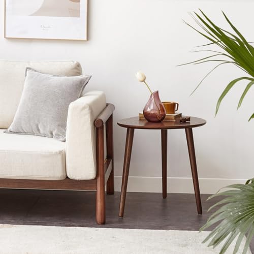 Small Oval Coffee Table, 25.6'' Small Mid Century Modern End Table for Living Room, 100% Solid Oak Wood Side Table, Minimalist Display Center Table(Walnut Color, 25.59''Wx17.51''Dx19.68''H) - color: Walnut Color, size: Tall - 1 Piece