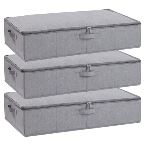 Under Bed Storage Container,Grey,23.6x11.8x5.9 Inch,3 Pack | Underbed Storage Organizers, Foldable Clothes Container,Clothes Bins with Lid and Handles for Blanket,Pillows,Shoes - color: Grey, size: 23.6x11.8x5.9in(3-Pack)